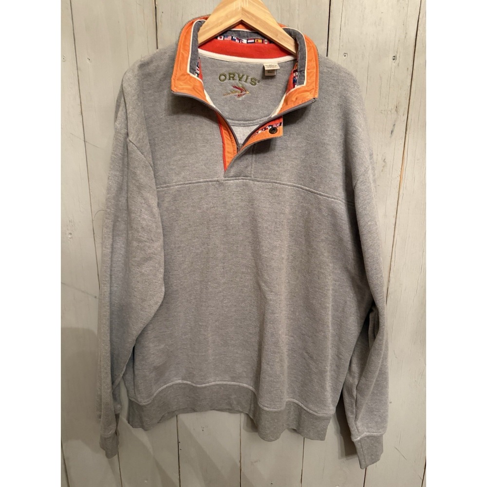 Orvis Pullover Mens XL Fishing 1/4-Zip Gray Textured Mock Neck Sweatshirt‎